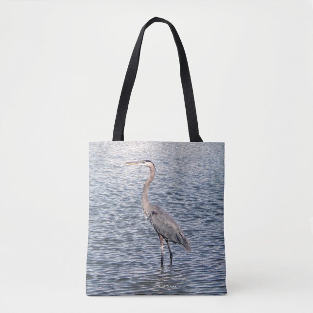 Blue Heron water all over tote bag (Front)