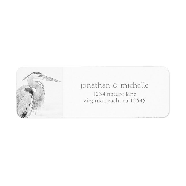 Blue Heron Water Bird Sketch Adresse du Mariage (Devant)