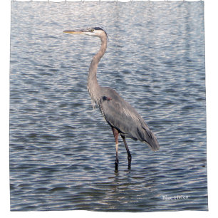 Blue Heron water shower curtain