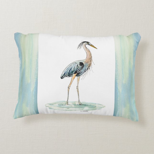 Blue Heron watercolor Decorative Pillow (Back)