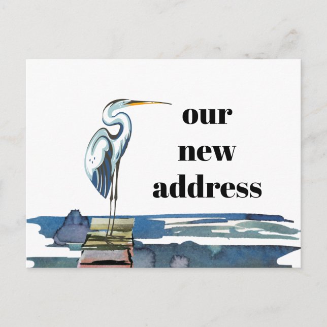 Blue Heron Waterfront Bold Typography New Address Announcement Postcard (Front)