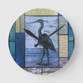 Blue Heron with Blues Round Clock