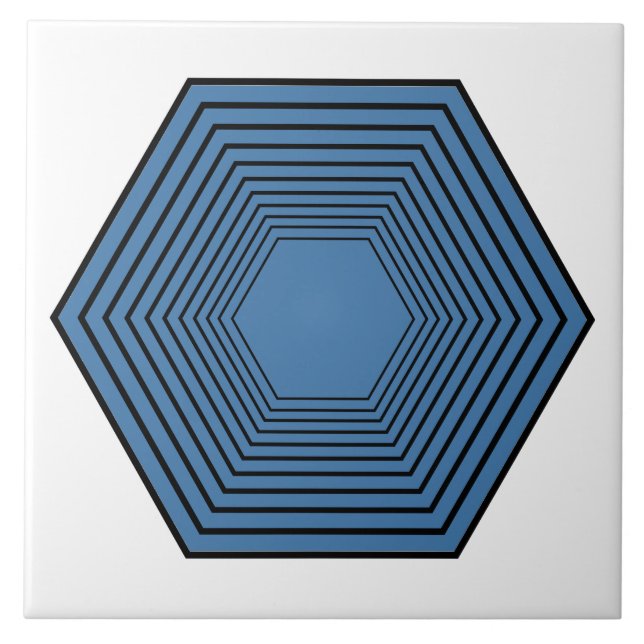 Blue hexagon funnel minimalist geometric art tile (Front)