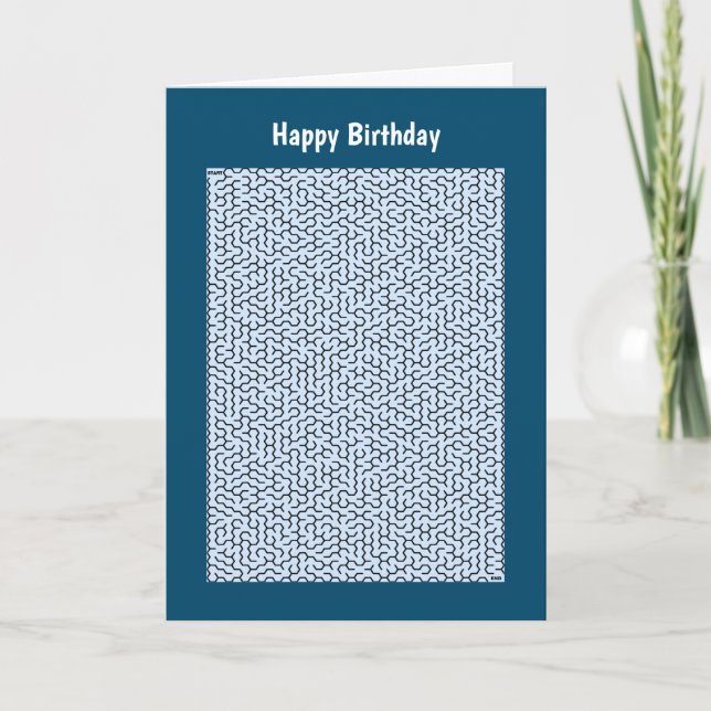 Blue Hexagon Maze Birthday Card (Front)