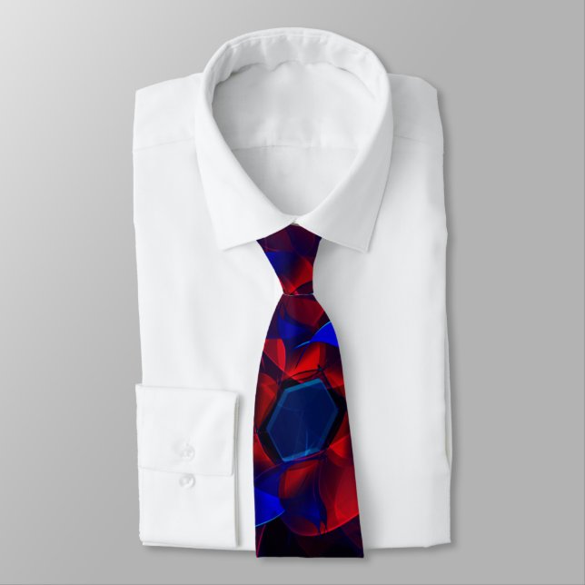 Blue hexagon mixed with overlapping red curves tie (Tied)