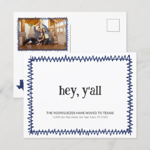 Blue Hey Y'all - Moved to Texas Postcard