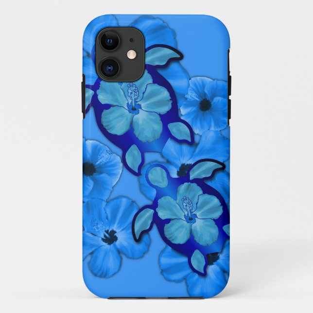 Blue Hibiscus And Honu Turtles Case-Mate iPhone Case (Back)