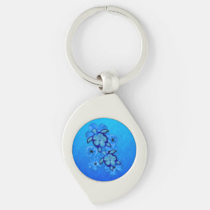 Blue Hibiscus And Honu Turtles Keychain