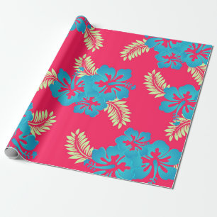 Blue Hibiscus Blossoms Tropical Wrapping Paper