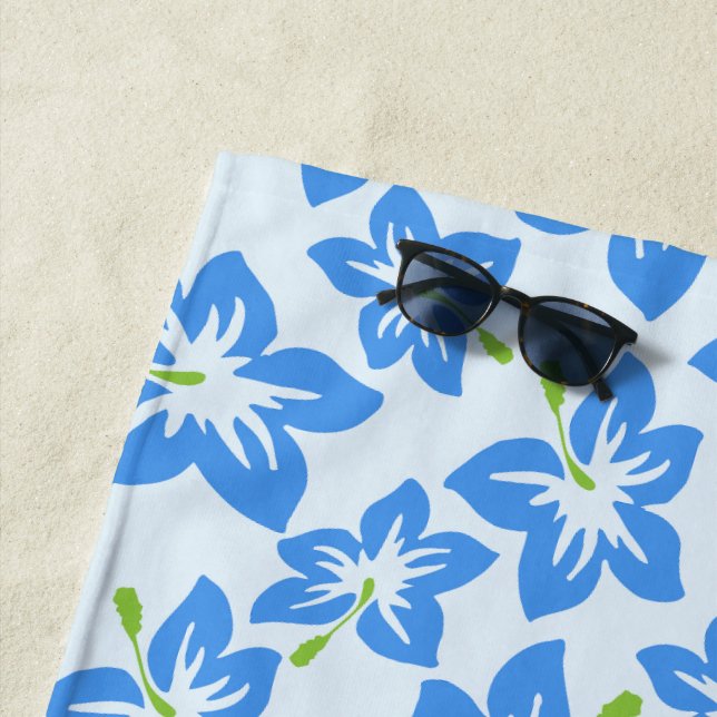 Blue Hibiscus, Blue Flowers, Pattern Of Flowers Beach Towel (In Situ)