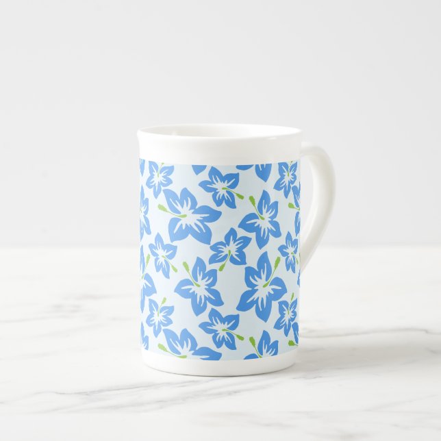 Blue Hibiscus, Blue Flowers, Pattern Of Flowers Bone China Mug (Front Right)
