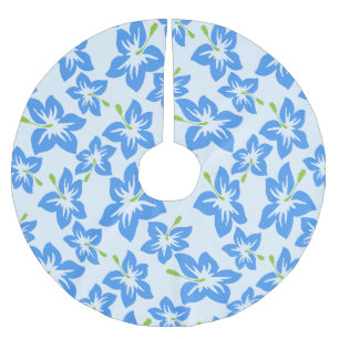 Blue Hibiscus, Blue Flowers, Pattern Of Flowers Brushed Polyester Tree Skirt