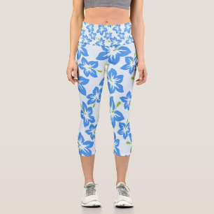 Blue Hibiscus, Blue Flowers, Pattern Of Flowers Capri Leggings