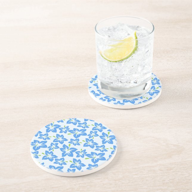 Blue Hibiscus, Blue Flowers, Pattern Of Flowers Coaster (Side)