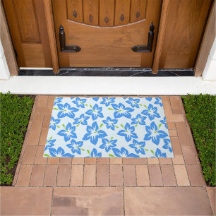Blue Hibiscus, Blue Flowers, Pattern Of Flowers Doormat