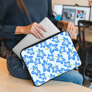 Blue Hibiscus, Blue Flowers, Pattern Of Flowers Laptop Sleeve