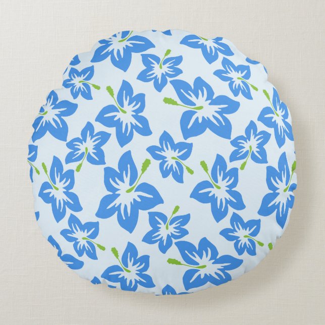 Blue Hibiscus, Blue Flowers, Pattern Of Flowers Round Pillow (Front)