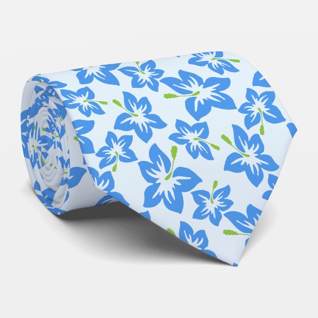 Blue Hibiscus, Blue Flowers, Pattern Of Flowers Tie (Rolled)