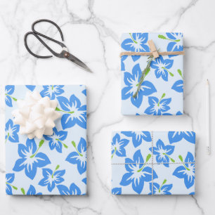 Blue Hibiscus, Blue Flowers, Pattern Of Flowers Wrapping Paper Sheet
