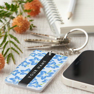 Blue Hibiscus, Blue Flowers, Your Name Keychain