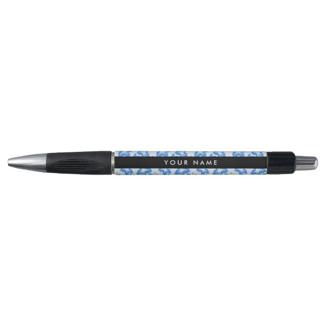 Blue Hibiscus, Blue Flowers, Your Name Pen (Front)