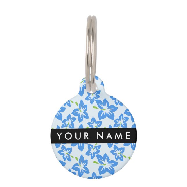 Blue Hibiscus, Blue Flowers, Your Name Pet Tag (Front)