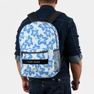 Blue Hibiscus, Blue Flowers, Your Name Printed Backpack