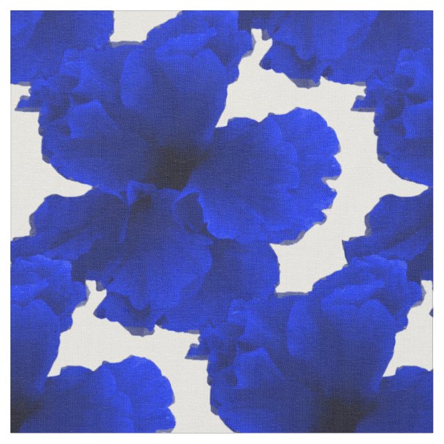 Blue Hibiscus Floral Print Fabric (Close Up)