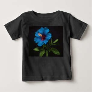 Blue Hibiscus Flower On Black, Baby T-Shirt