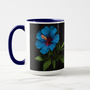 Blue Hibiscus Flower On Black, Mug