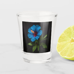 Blue Hibiscus Flower On Black, Shot Glass