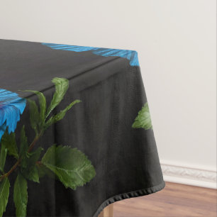 Blue Hibiscus Flower On Black,  Tablecloth