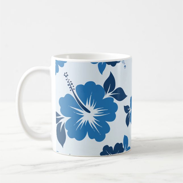 Blue Hibiscus Flowers Coffee Mug (Left)