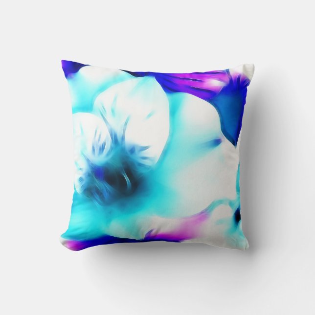 Blue Hibiscus Fractal Art Throw Pillow (Front)