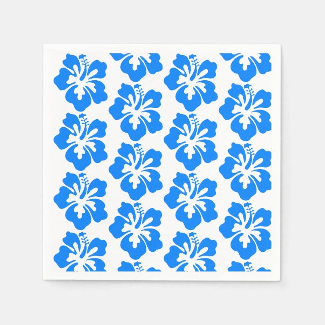 Blue Hibiscus Hawaiian Flower Luau Birthday Napkin (Front)
