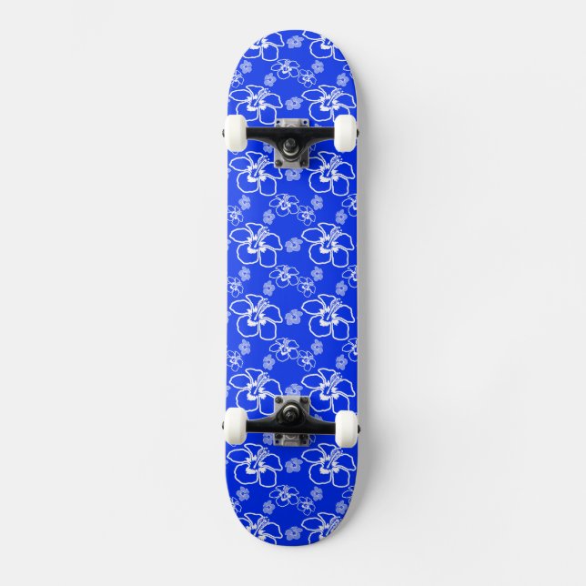 Blue Hibiscus Hawaiian Pattern Skateboard (Front)