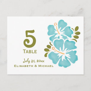 Blue Hibiscus Mariage Réception Table Numéro Carte