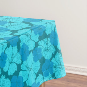 Blue hibiscus pattern tablecloth