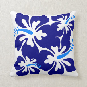 Blue Hibiscus Pattern Throw Pillow