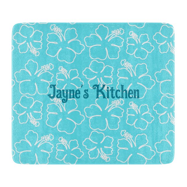Blue Hibiscus Personalized Cutting Board (Front)
