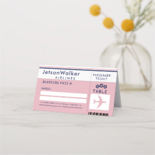 Blue Hibiscus & Pink Airline Ticket Guest Seating Place Card