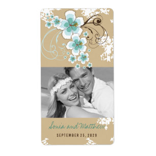 Blue Hibiscus Plage tropicale Mariage Vins Étiquet