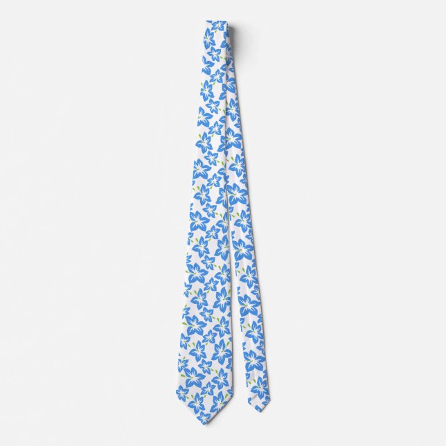 Blue Hibiscus Retro Hawaiian pattern  Tie (Front)