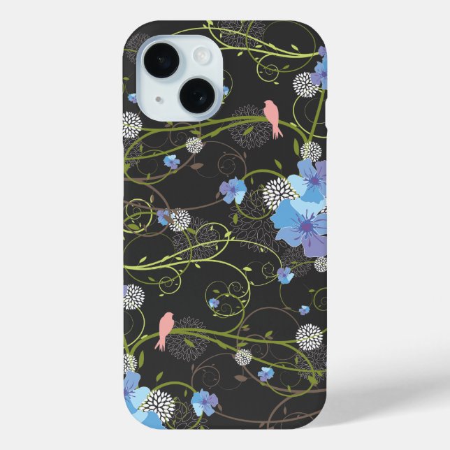 Blue Hibiscus Swallow Birds Elegant Floral Garden Case-Mate iPhone Case (Back)