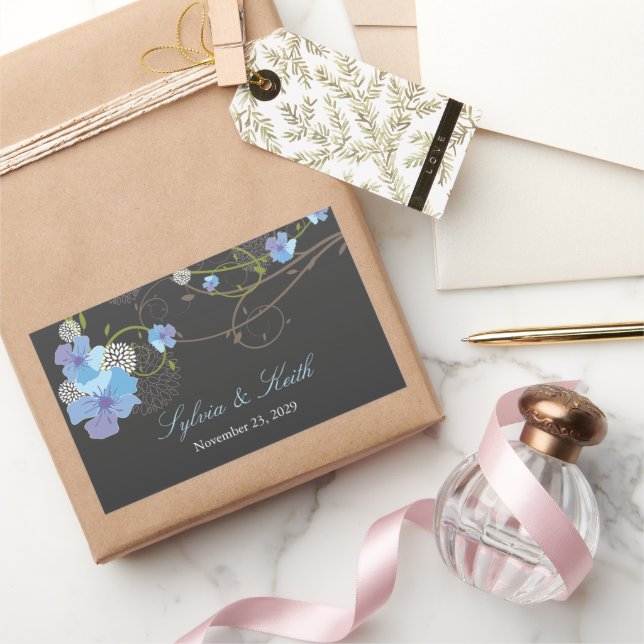 Blue Hibiscus Swirls & Swallows Floral Wedding Sticker (Gifting)