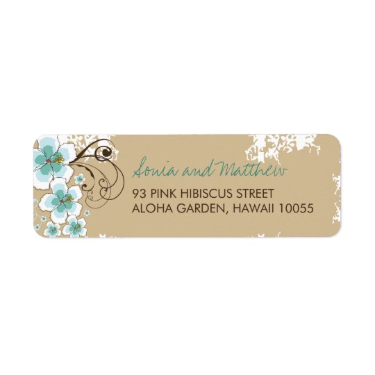 Blue Hibiscus Tropical Beach Wedding Address Label