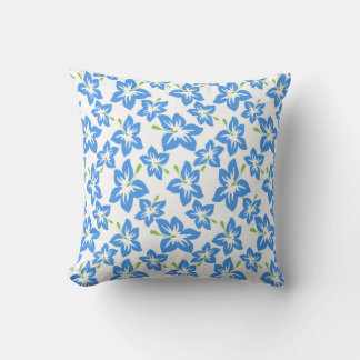Blue Hibiscus Tropical Floral Throw Pillow
