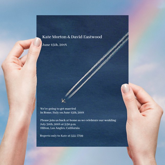 ©Blue High Altitude Airplane Destination Wedding Invitation (Creator Uploaded)