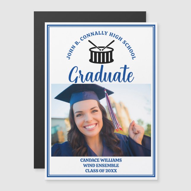Blue High School Band Photo Graduation Magnet (Front/Back)