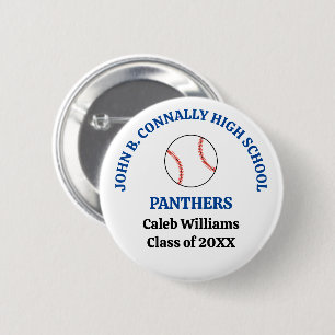 Blue High School Baseball Player Personalized 2 Inch Round Button